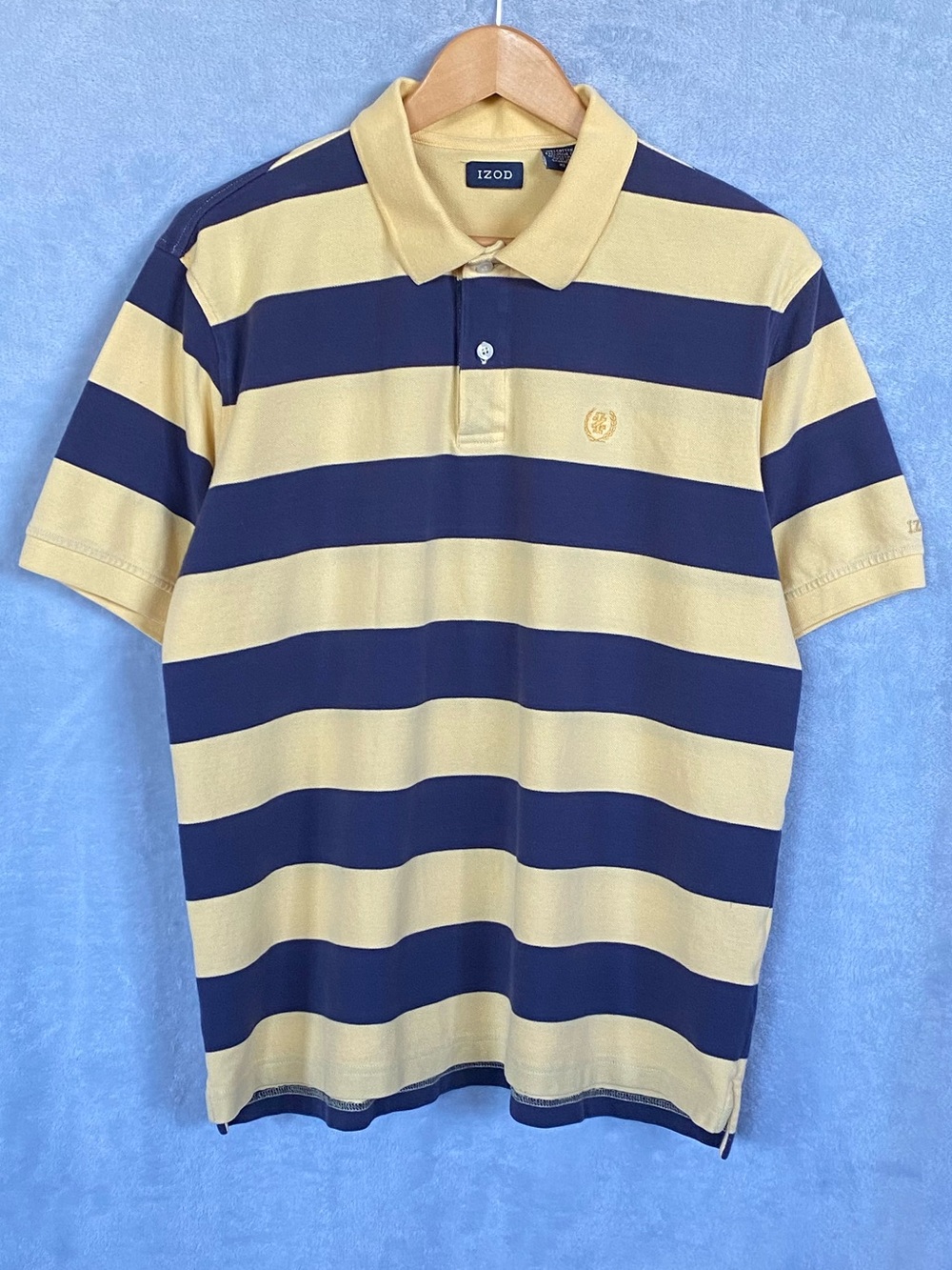 IZOD Striped Polo Shirt Yellow Navy Preppy Rugby Style XL